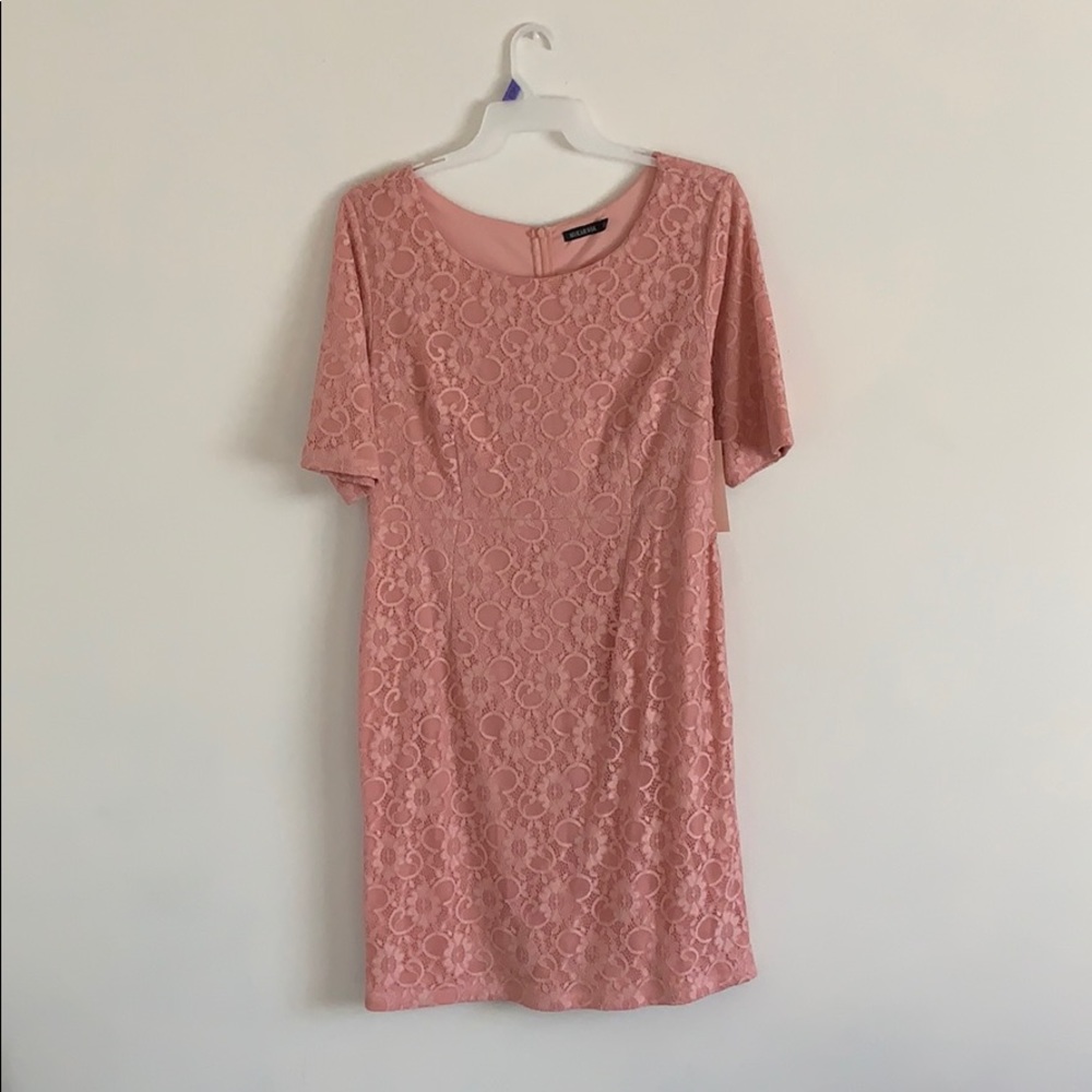 MikaRose blush, lace, knee length dress
